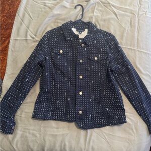 Charter Club Dark Blue Anchor Polka Dot Jean Jacket